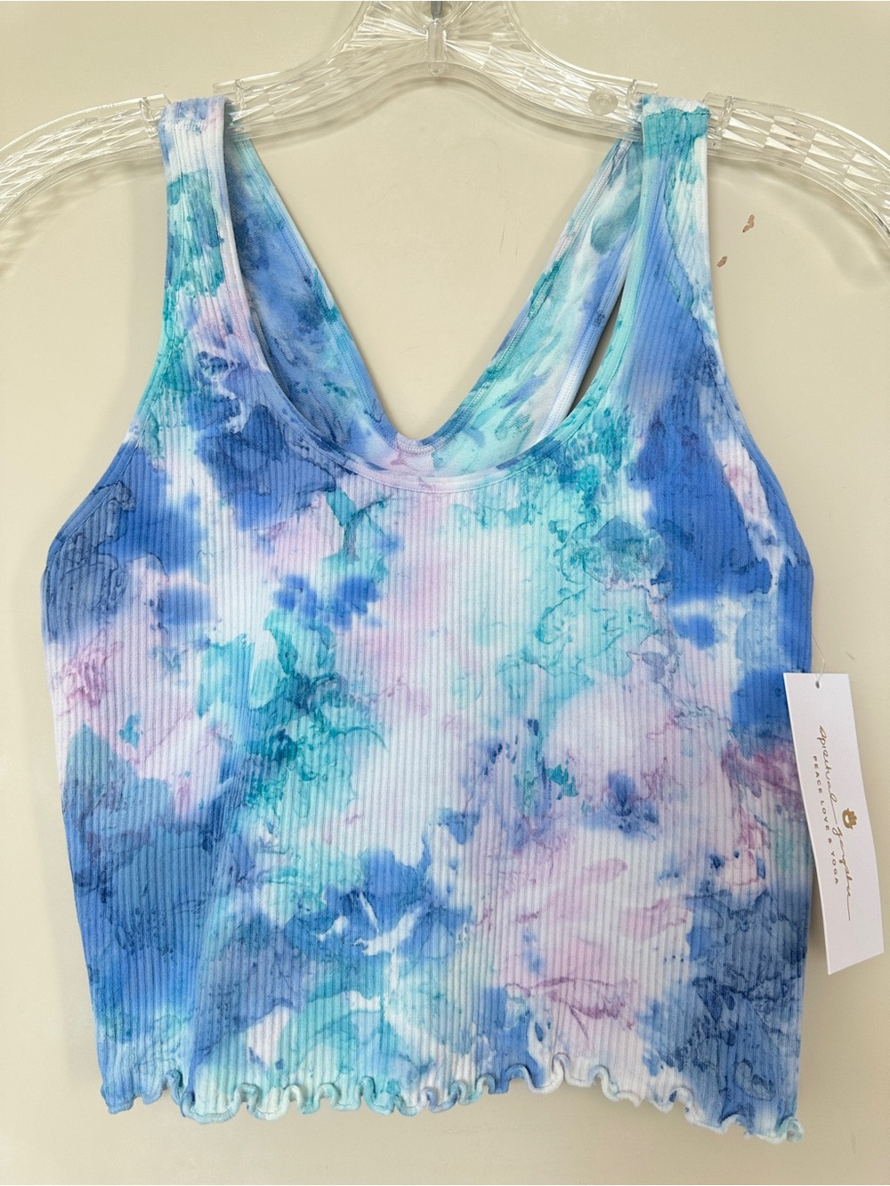 NWT Spiritual Gangster Amor Crop Tank Tie Dye Blue Lined w/ Shelf Bra M/L